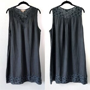 Carla Conti Sleeveless Linen Embroidered Lace Lagenlook Dress Gray Size Large